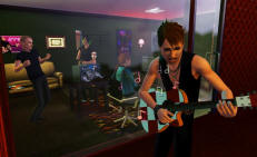 A Sim playing guitar